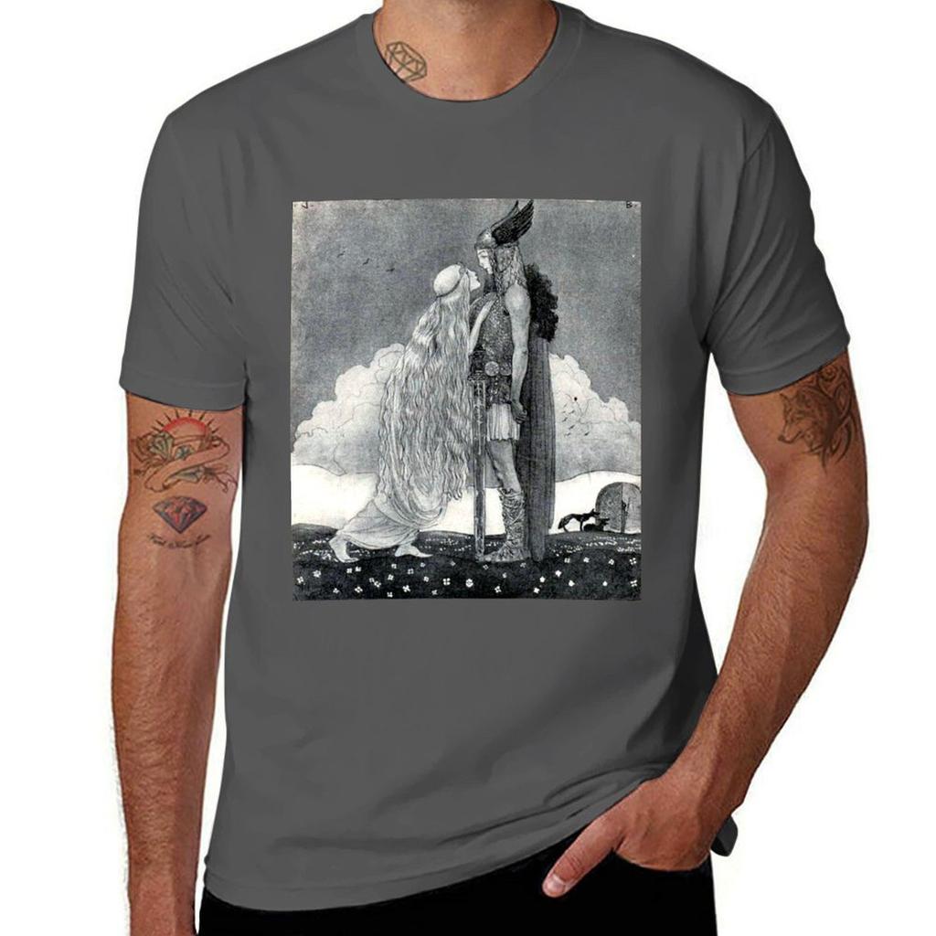 Freya And Svipdag John Bauer Tshirt Basic Short Sleeve Cotton Blend Tshirt