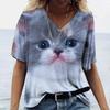 Summer Fashion Animal Cat 3D Print T-shirts Women's T Shirt V-Neck Oversized Female Tees Tops Streetwear Harajuku Y2k Clothes