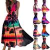 Women's Summer Fashion Hawaiian Print V-Neck Sleeveless Tunic Casual Dresses