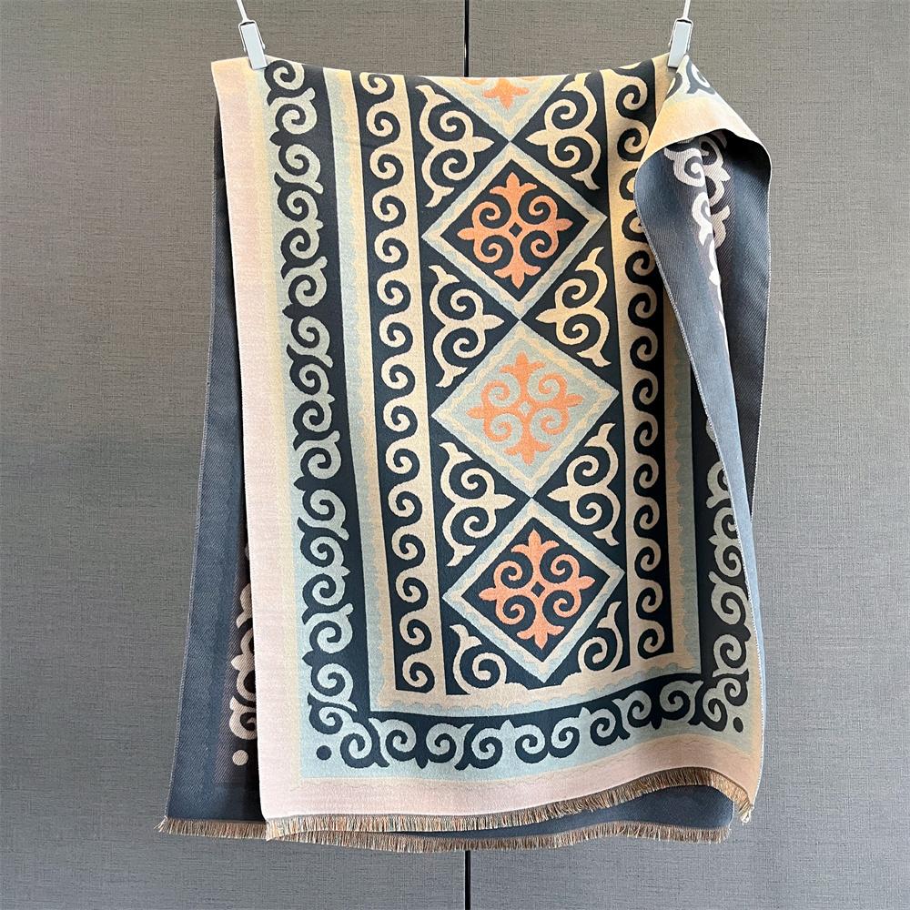 Роскошный зимний кашемировый шарф женский с принтом шаль-накидка мягкий парео элегантное пончо женский толстый теплый плед эшарп пашмина