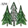 Indoor Outdoor Xmas Decoration Christmas 2D Wooden Welcome Hanging Sign, Cartoon Santa Snowman Tree Party Wall Art Door Hanger with Rope, Porch Front