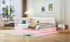 Upholstered bed sofa bed 140*200 multifunctional bed with LED light strip, USB socket and slatted frame, skin-friendly linen beige