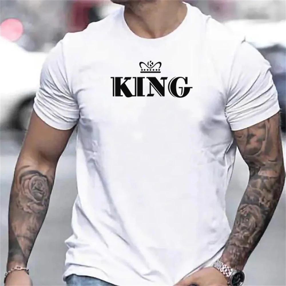 Винтажная мужская футболка с буквенным принтом King, мужская одежда, летняя повседневная уличная дизайнерская футболка с коротким рукавом, футболки большого размера