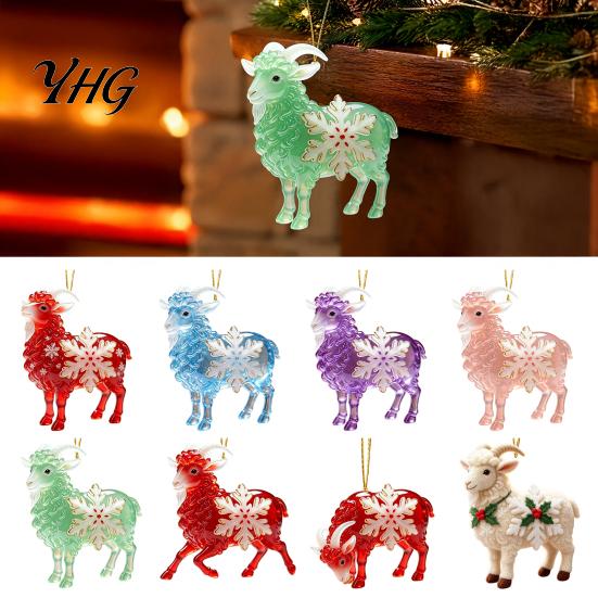 2D Acrylic Pendants Christmas Sheep Hanging Ornament with Snowflake Decor, Flat Pendant Holiday Party Supplies Rope for Tree Festive Home And
