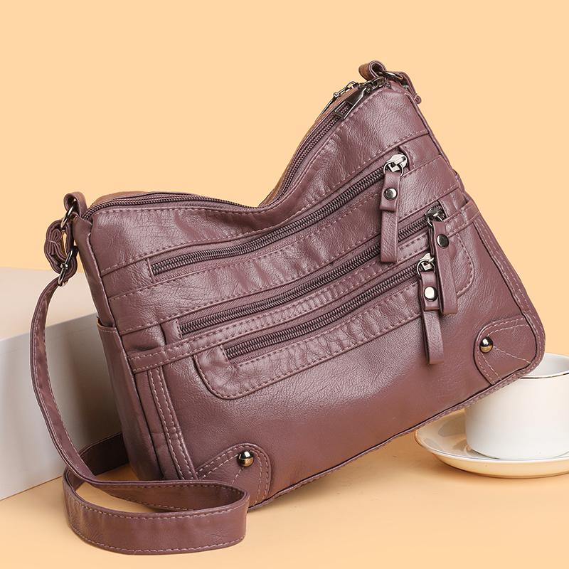Женская сумка с несколькими карманами, мягкая кожаная сумка через плечо для мам среднего возраста