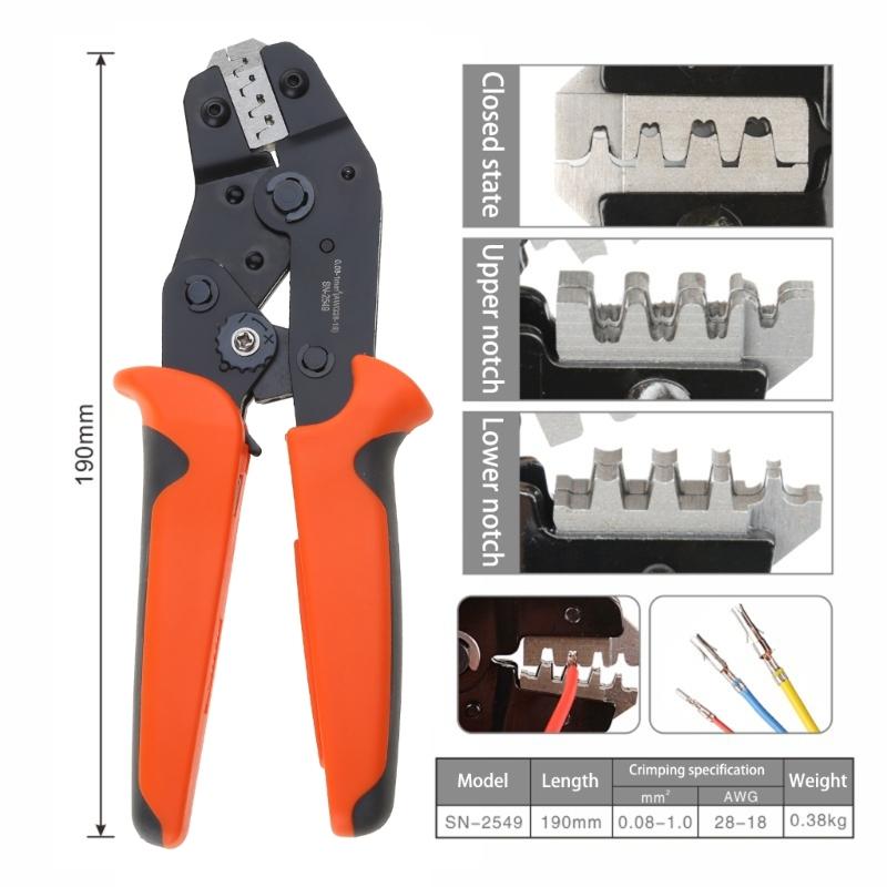 Crimping Tool for Non-Insulated Open Barrels Terminals Receptacles,AWG28-18 Ratchet Wire Crimper Tool,SN-2549
