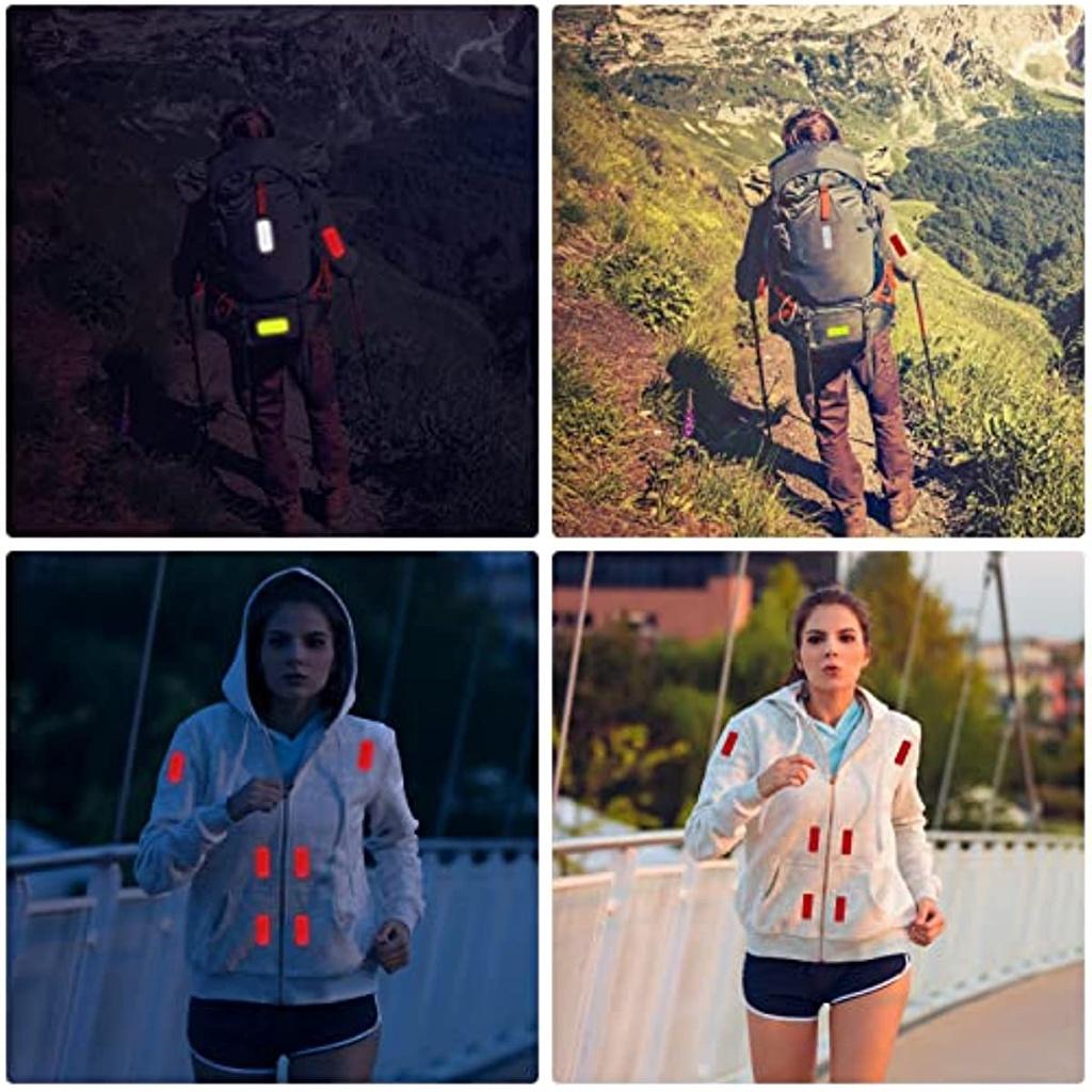 Упаковка из 24 предупреждающих светоотражающих наклеек 3 х 8 см. Предупреждающая лента безопасности. Самоклеящаяся защитная светоотражающая лента для велосипедов. Коляски. Школьные сумки. Рюкзаки.