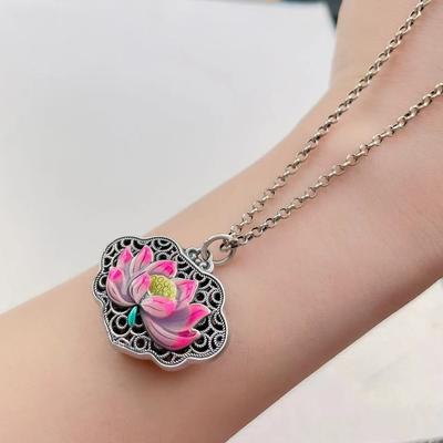 JMXD-Guochao Lotus Heart Sutra ожерелье дамы окрашенный Lang Lotus Ruyi замок кулон ретро ключичная цепочка подарок на день рождения