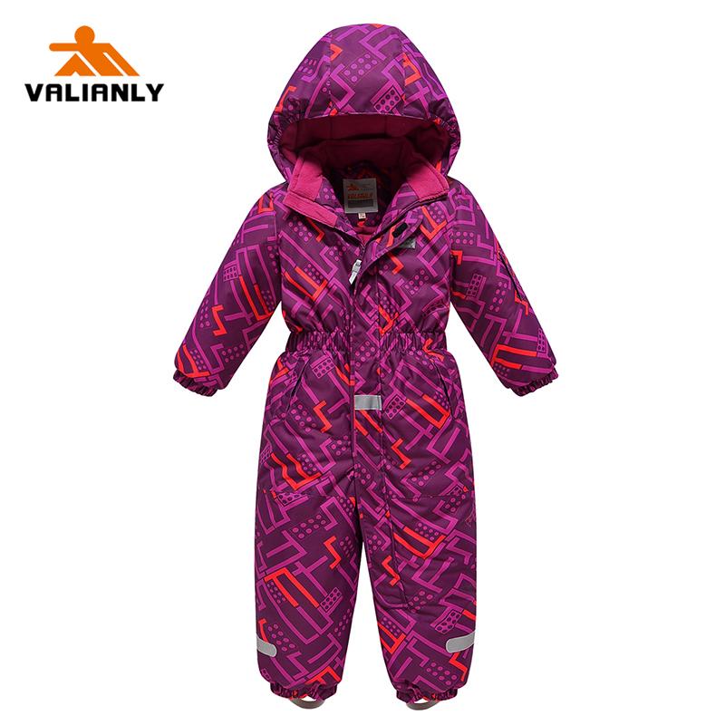 Зимний комбинезон для девочек VALIANLY, детский лыжный костюм, цельный детский зимний комбинезон, водонепроницаемые ветрозащитные лыжные комплекты
