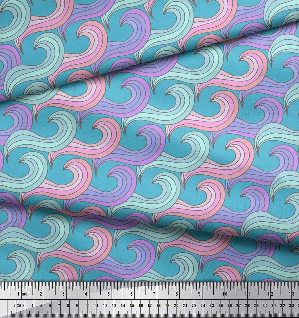 Soimoi Зеленая японская креп-сатиновая ткань с художественными волнами и абстрактным принтом, ткань для творчества по метрам, 42 дюйма