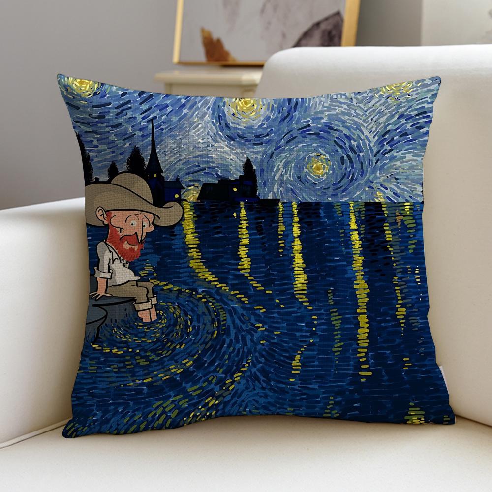 Artistic VVan GoghS Cushion Cover Breathable and skinfriendly linen pillowcase square removable and washable cushion