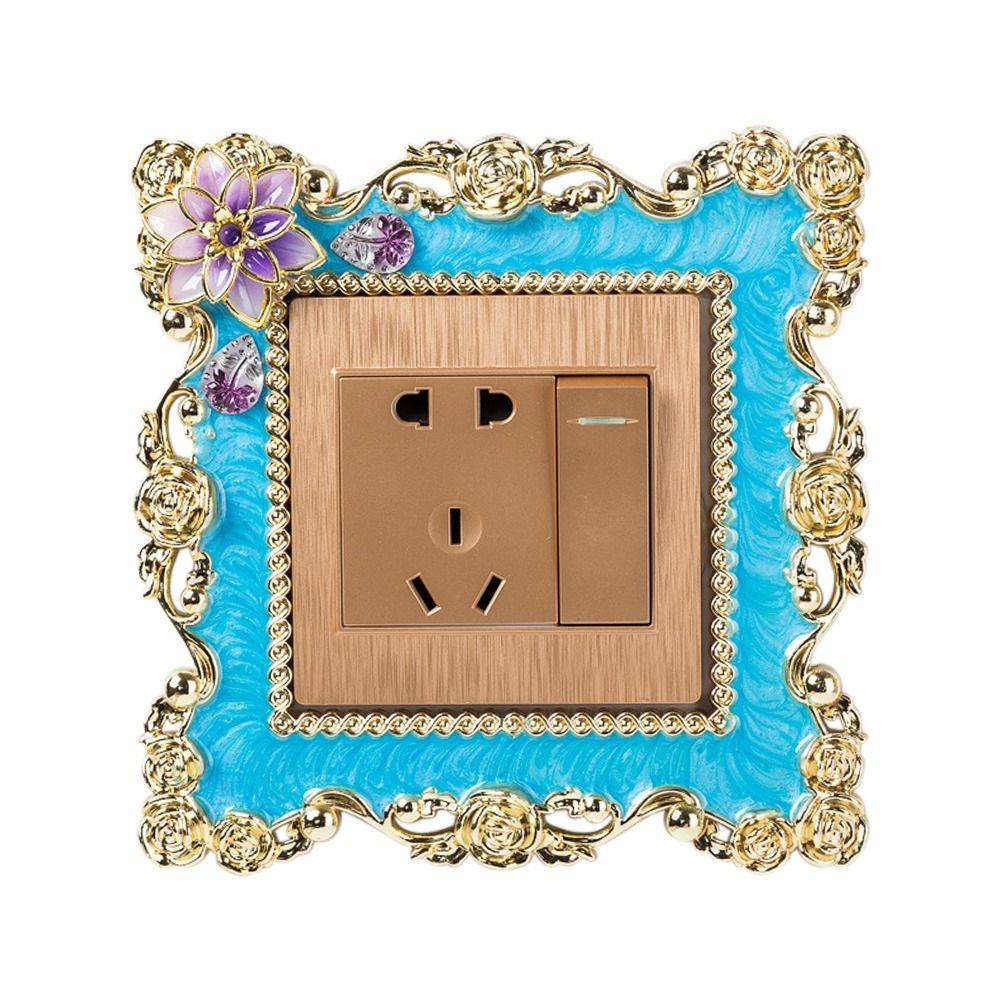 Стильная пластиковая розетка, объемная рамка, одинарный переключатель света, крышка, наклейка на стену с золотым краем, вилка, декор
