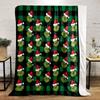 "Grinch Faces On Green Plaid Pattern" Patterned Flannel Blanket Perfect for the Bedroom Living Room, Sofa, or a Little Nap