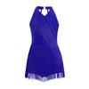 Girls Latin Dance Costume Glittery Rhinestones Fringe Leotard Halter Neck Sleeveless Strappy Back Tassel Jumpsuit