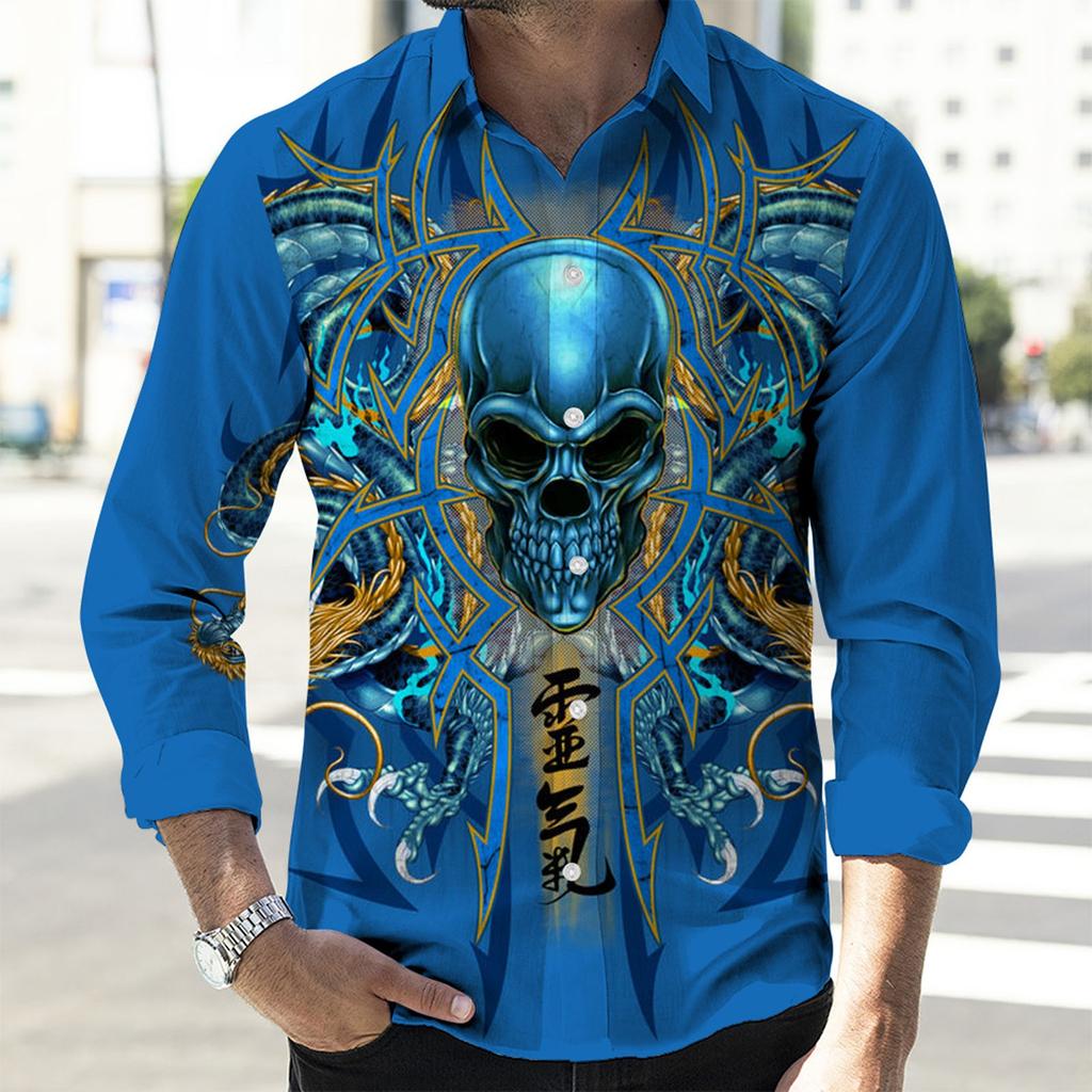 Мужские рубашки с длинным рукавом с принтом, повседневные свободные рубашки с длинным рукавом с принтом