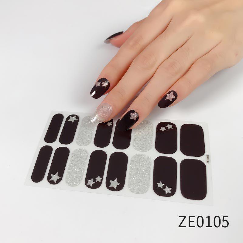 ZE European American Style Waterproof No-Cure Gel Nail Wraps, Full Cover Blend Color Block Spring Summer Nail Stickers, Nail Patch Films