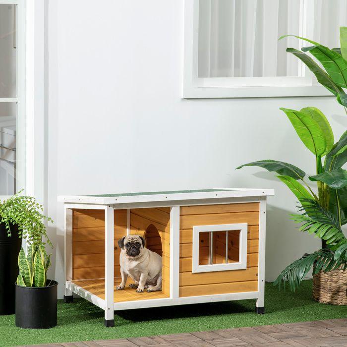 Doghouse - PawHut - with sunroof and window - inside and outside - wood - 85.5 x 62 x 60 cm - orange