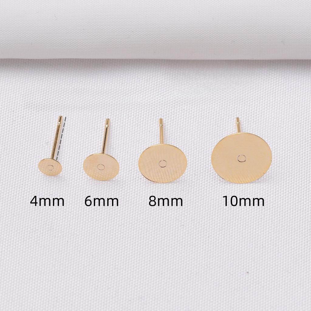 10 шт. 14-каратных золотых игл с плоским дном, плоские серьги-гвоздики ручной работы, серьги-гвоздики с липким жемчугом, ювелирные аксессуары.