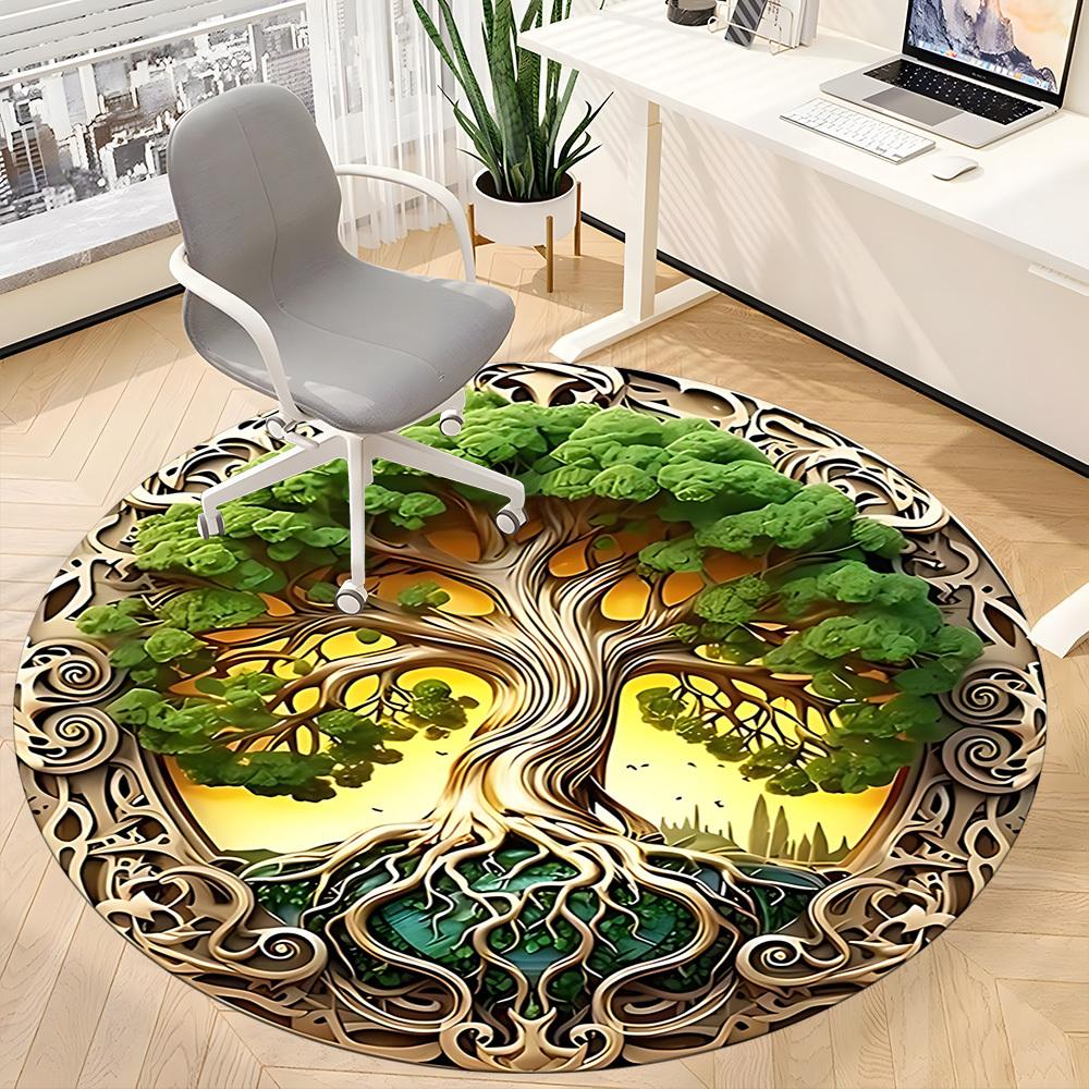 1pc Tree of Life Ornament Chair Carpet for Office Non-Slip, Machine Washable Rug for Office, Room - Holiday Decor, Machine Made yy251016113