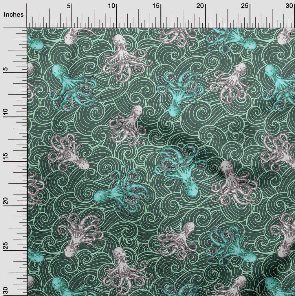 oneOone Ткань Cotton Flex Dark Teal Green, морская тема, проекты для декора, напечатанная по ярдам, 40 дюймов