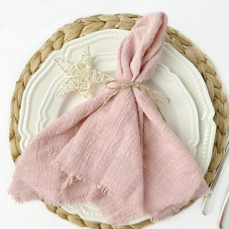 24 шт. салфетки ручной работы из ткани с бахромой 12,5x12,5 дюймов, многоразовые мягкие деревенские хлопковые салфетки для ужина на свадьбу