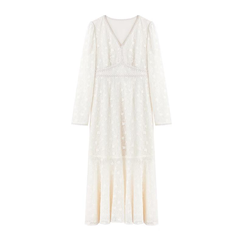 Qiu Shui Yi Ren Элегантное кружевное платье с V-образным вырезом для делового стиля