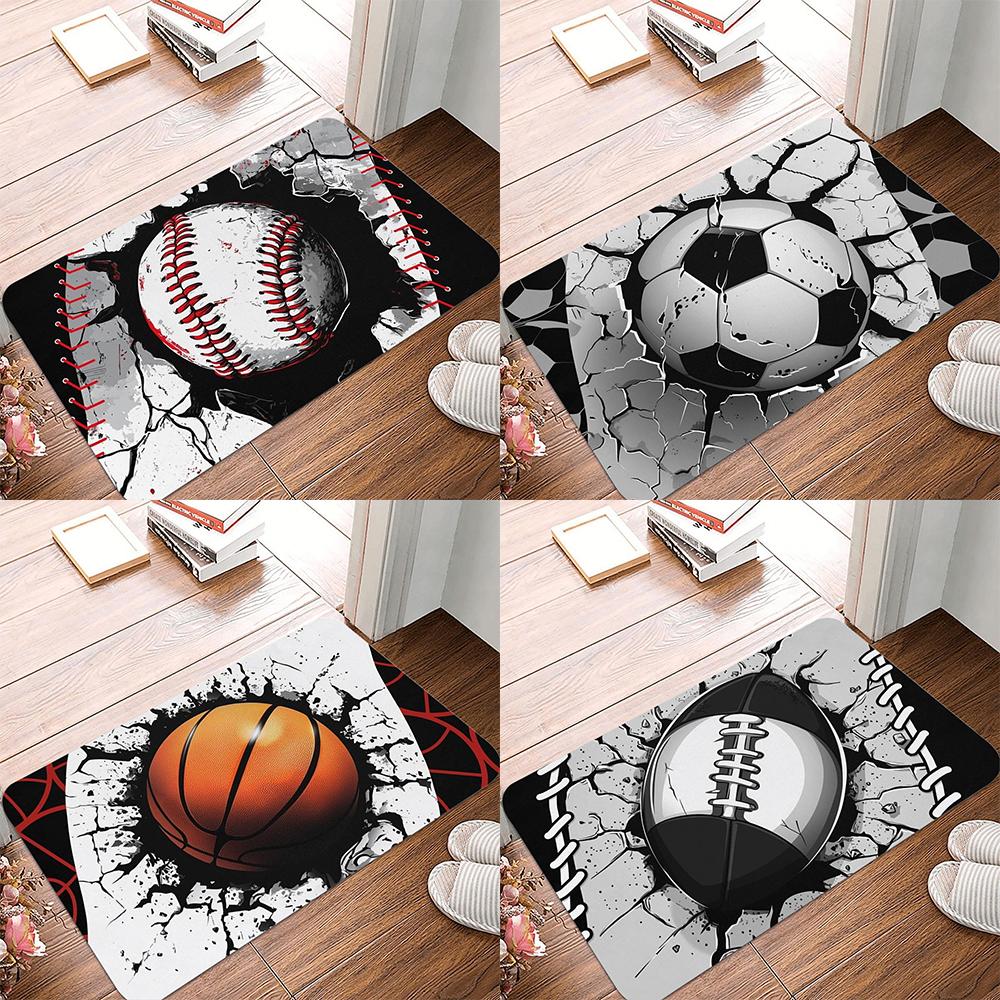 Sports Baseball Printed Kitchen Carpet Living Room Dining Room Laundry Floor Mat Bath Balcony Hallway Non-slip Door Mat