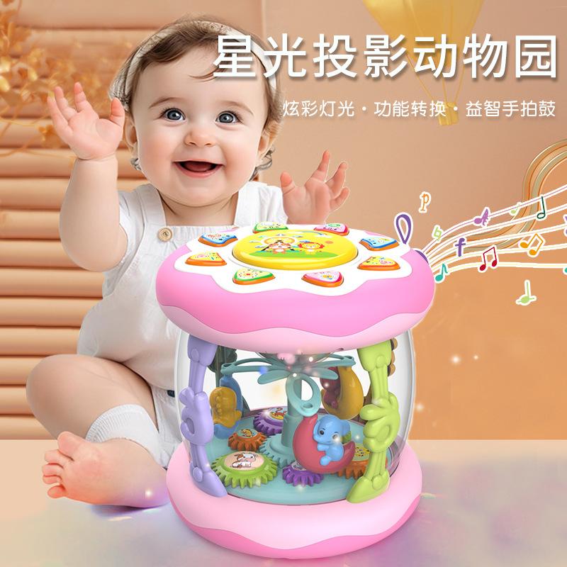 Children'S Light Music Projection Rotating Hand Drum, Multi-Functional Educational Early Education Soothing Toys For Infants And Young Children