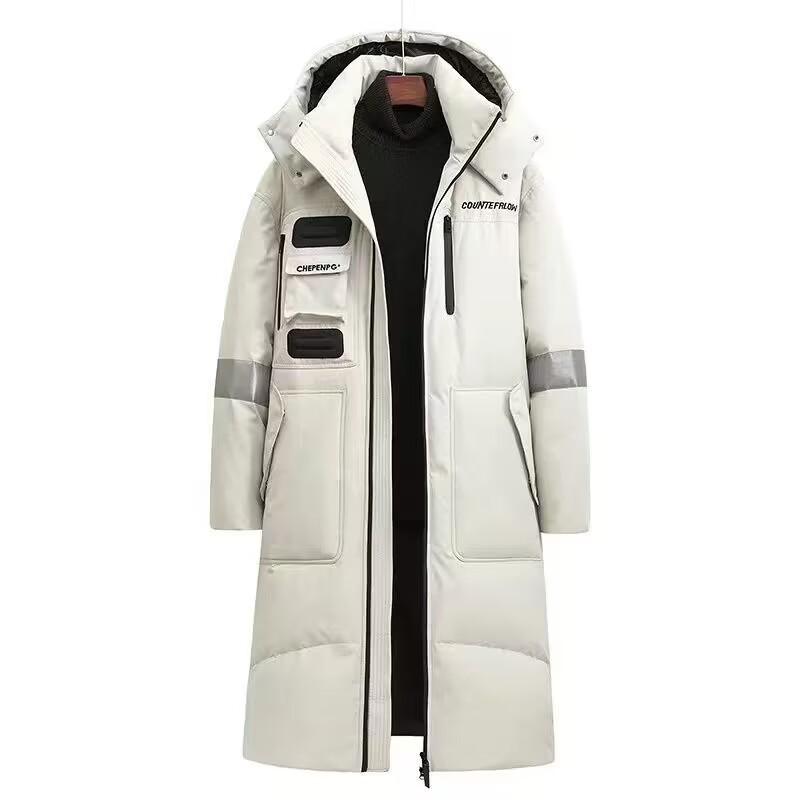 Мужская и женская хлопковая куртка средней длины с капюшоном и светоотражающими полосами, утолщенная, теплая и холодостойкая, удобная пуховая куртка из перьевого шелка