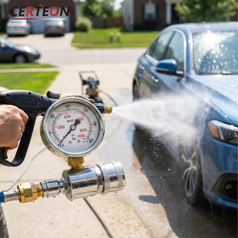 High Pressure Gauge 600Bar PSI 3/8 Pressure Washer Water Cleaning Industrial Gauge Stainless Steel Dual Scale