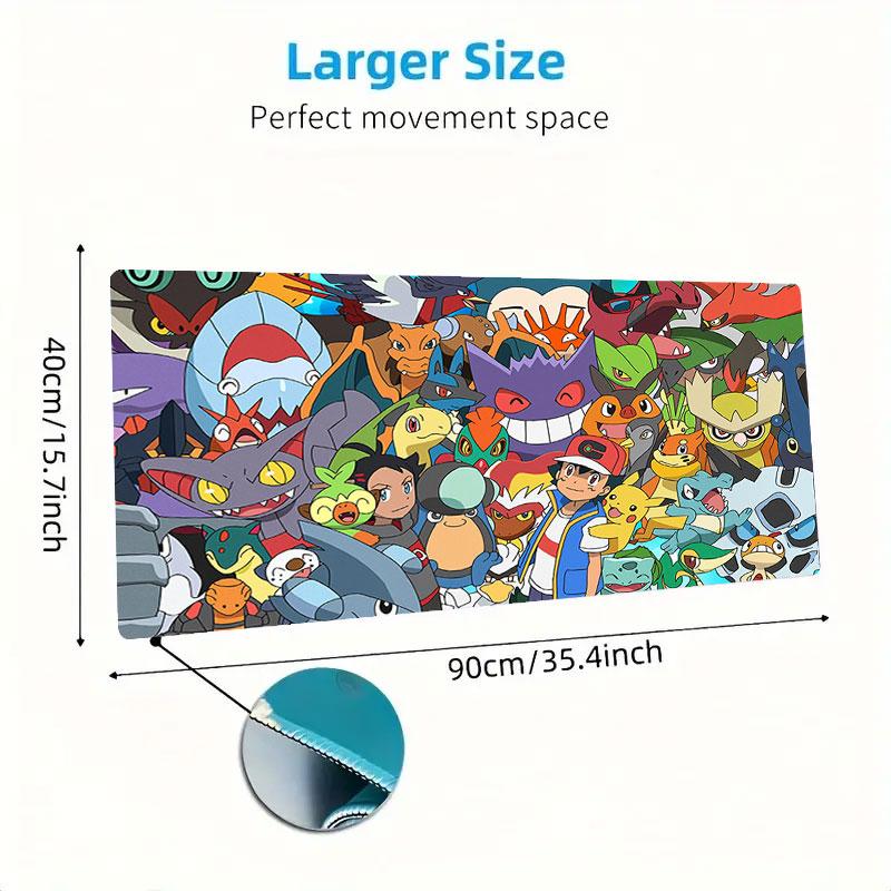 Cartoon Pokemon Mouse Pad, Large Gaming Desk Mat, Non-slip XXL Mousepad for Laptop & Tablet, Mini PC Playmat with Stitched Edges