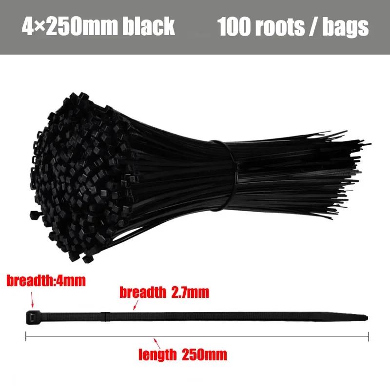 Self-locking Plastic Nylon Tie 100 PCS Black 5X300cable Tie Fastening Ring 3X200 Cable Tie Zip Wraps Strap Nylon Cable Tie Set