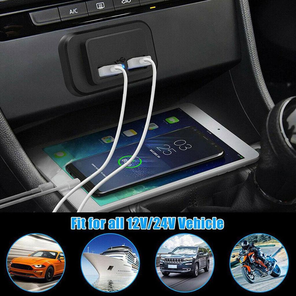 12-24V 4.8A Dual USB Charger Power Socket Adapter Charging Panel Mount for Motorbike Car Boat ATV UTV Camper Caravans