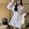 Black Shirt Dress Women Elegant Vintage Long Sleeve Dresses Sexy Gothic Pleated Streetwear Turn-down Collar Casual Robe