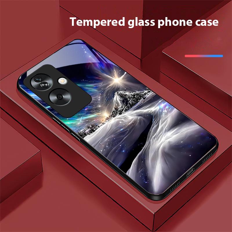 Красочная Аврора для Oppo A79 5G 58 78 74 60 4G Reno 11F Realme GT 6 11 Note 50 10 C55 X2 Закаленное стекло Черный чехол для телефона