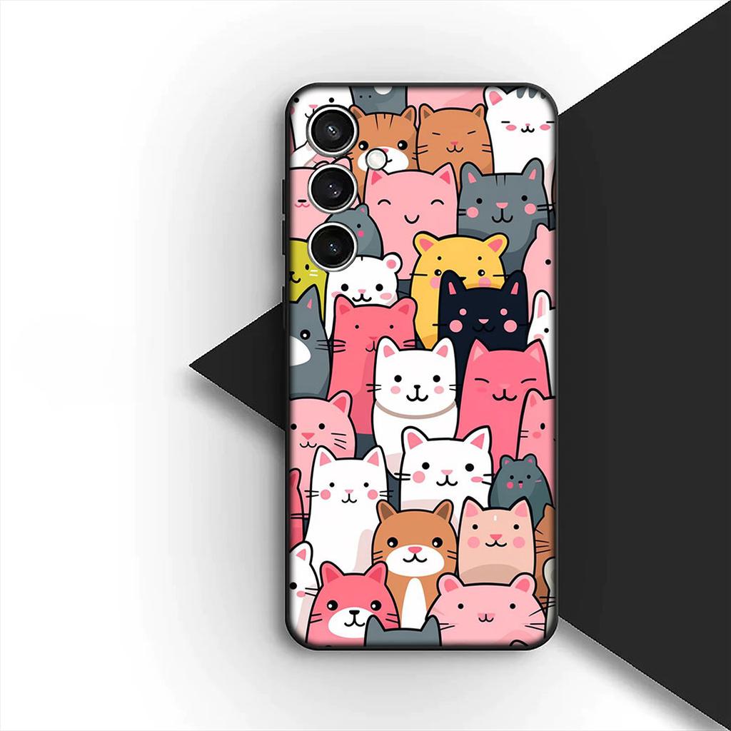 Soft Cover for Samsung Galaxy S20 S22 S21 FE Ultra Plus A07 A17 A15 A16 A25 A57 A37 Casing Phone Case Comics Cat Meow Lovely