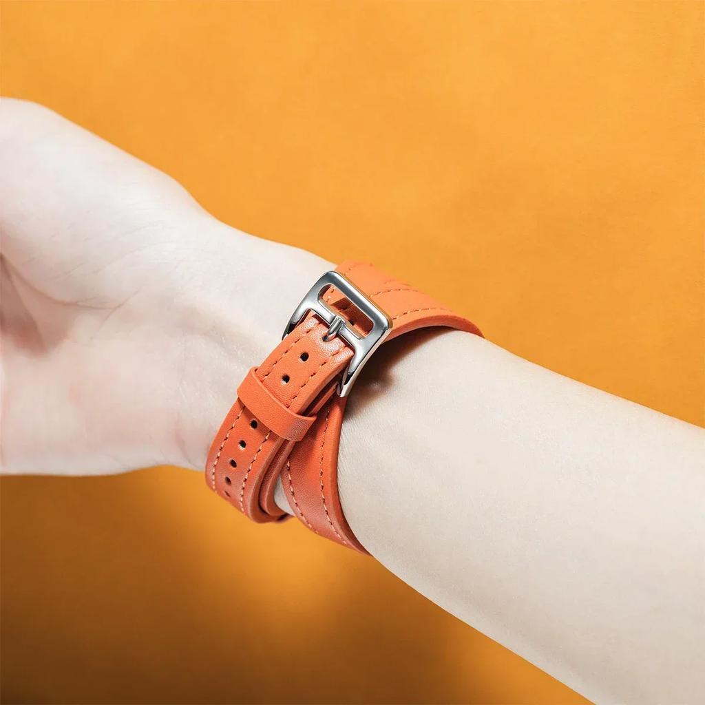 Кожаный Ремешок Для Apple iWatch Серии 10 9 8 7 6 5 4 3 SE Ultra 2 Ремешок 38/40/41/42/44/45/46/49мм Браслет с Двойной Петлей