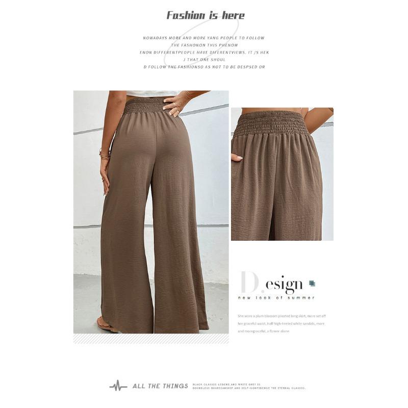 High-waist Casual Simple Solid Color Elastic Waist Loose Wide-leg Pants
