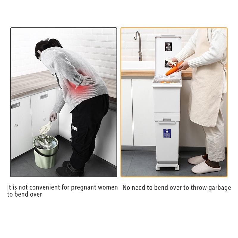 2-слойное 42-литровое кухонное мусорное ведро для раздельного сбора мокрого и сухого мусора, передвижное, для переработки, для хранения мусора, мусорное ведро, урна для мусора, мусорный бак, ПП