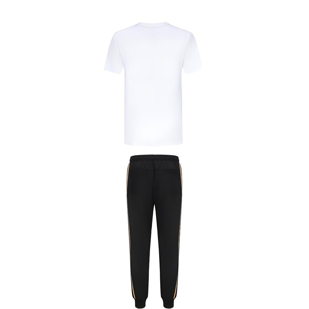 Adidas Пуловер с круглым вырезом Тхэквондо Простая футболка с коротким рукавом Полосатые модные длинные брюки Повседневный спортивный костюм ADICLTSPSTK-WG+TR30P1T-BG