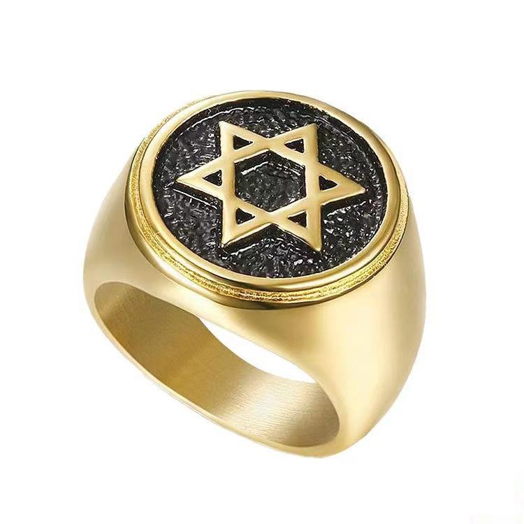 Ring Gold-plated Six-pointed Star of David Men's Ring