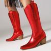 Fashion Women's High Red Boots 2024 Winter Shoes Pink Silver Western Cowboys Knee High Long Boot Large Size 45 Footwear Warm Shoe Ladies