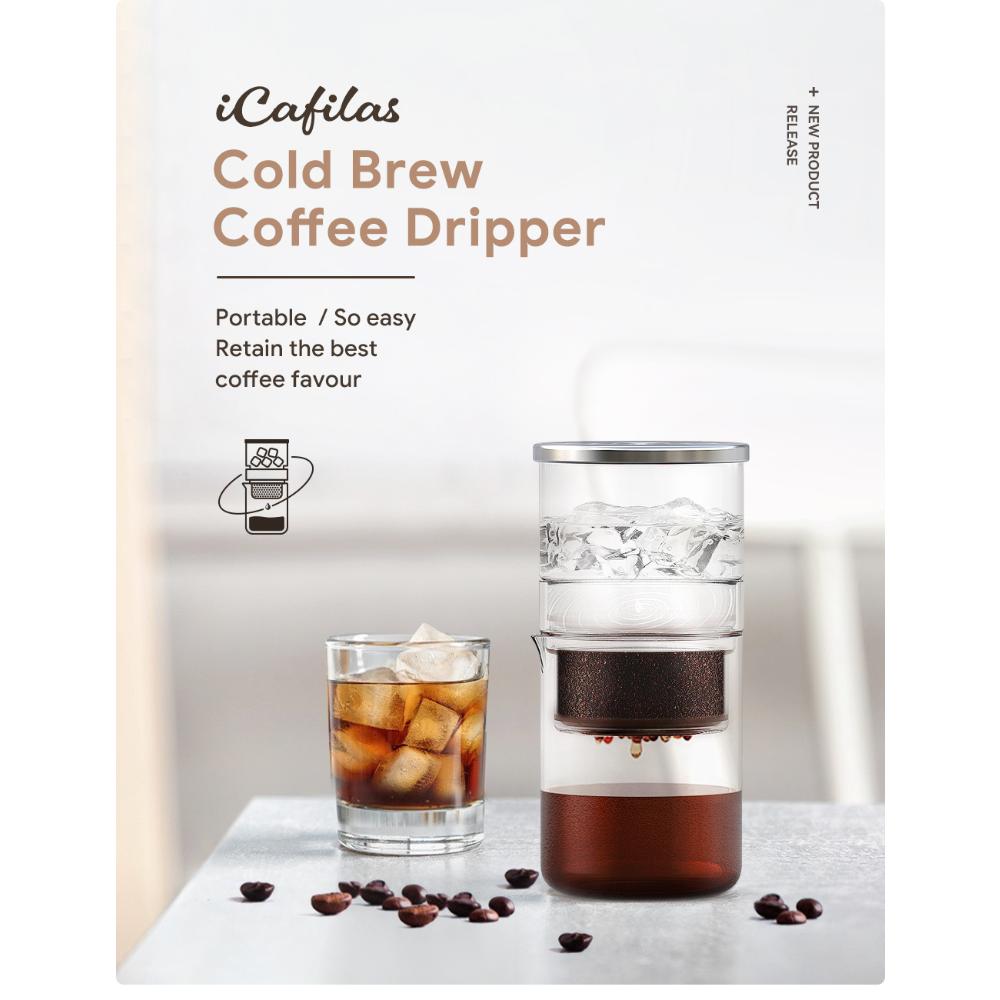 i Cafilas [M224] Холодная кофеварка Кофеварка с гладким капельным поливом для кофе, чая, съемное стекло с фильтром из нержавеющей стали для домашнего офиса, 300 мл