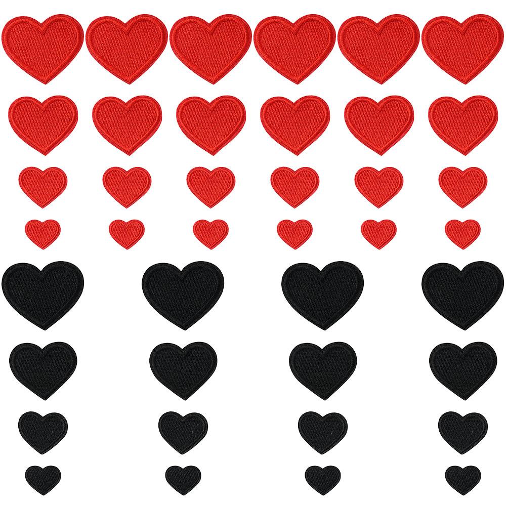 40 ШТ. Форма Сердца нашивки-сердечки Черные Красные вышитые нашивки для пришивания Сердце Мини-сердце 4 Размера аппликация украшение Куртки