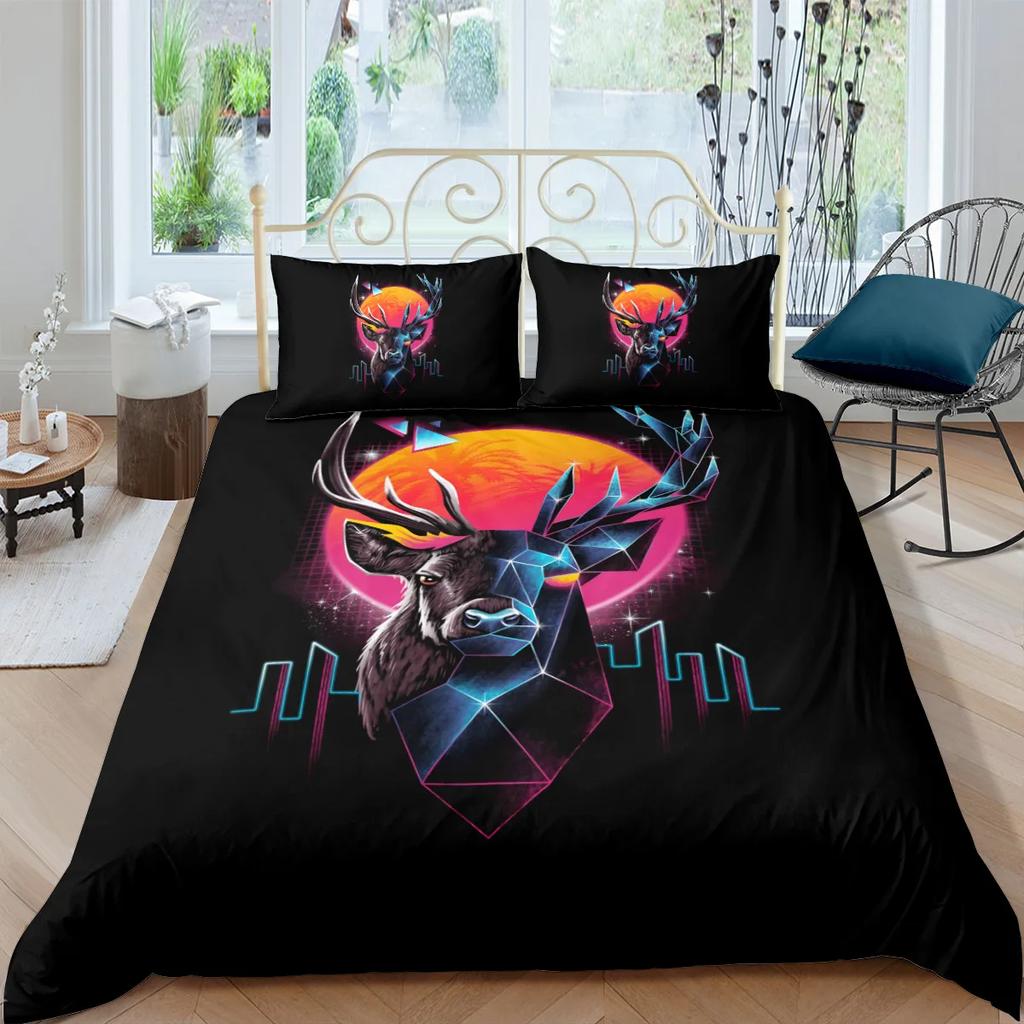 Пододеяльник Олень Кинг/Квин Сайз, дикая природа Олени Огонь Принт Постельное белье Набор Для Подростков Взрослых Мужчин, Коричневый Лось Животное Пододеяльник