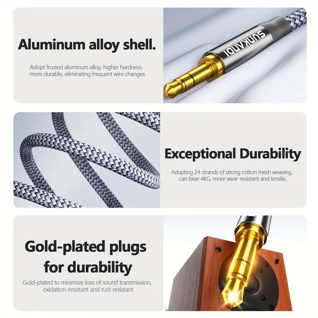 SUNKANDI 1/8 to 1/4 Audio Cable 3.5mm TRS to 6.35mm Audio Cable Male Cord for Guitar Laptop Home Theater Devices SpeakerGood product
