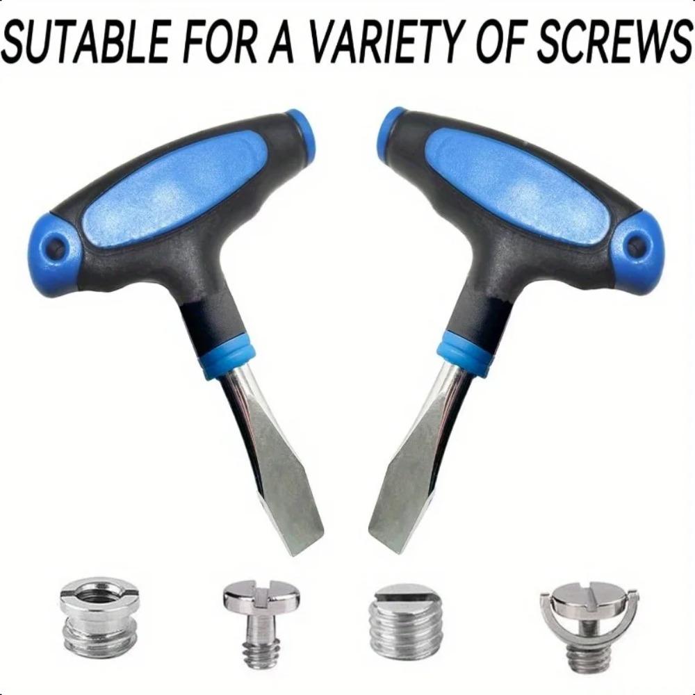 Compact T-Handle Flat Head Screwdriver with 10mm Blade – Ergonomic Black & Blue Handle for Quick Release Plates, Camera Tripods