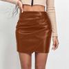 Женская полуюбка Короткая юбка с принтом Высокая талия Необычная кожаная юбка Тонкая