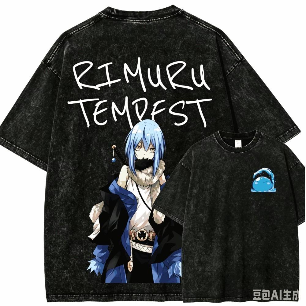 Reincarnated as a Slime Rimuru T-Shirt Vintage Washed Cotton Graphic Tee Unisex Oversized Crew Neck Short Sleeve Anime Streetwear Top