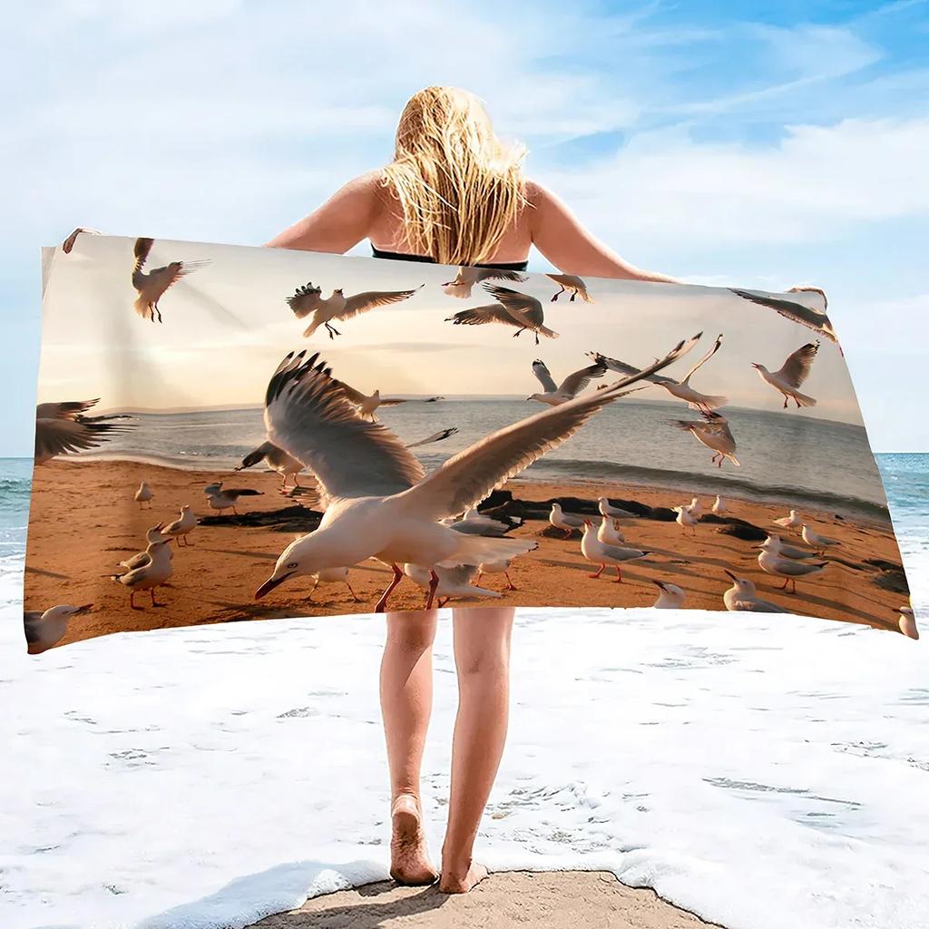 Seagull Beach Towel,Microfiber Beach Towel Fast Drying,Sand Free Beach Towel Super Lightweight Towels For Swimming Pool,Camping